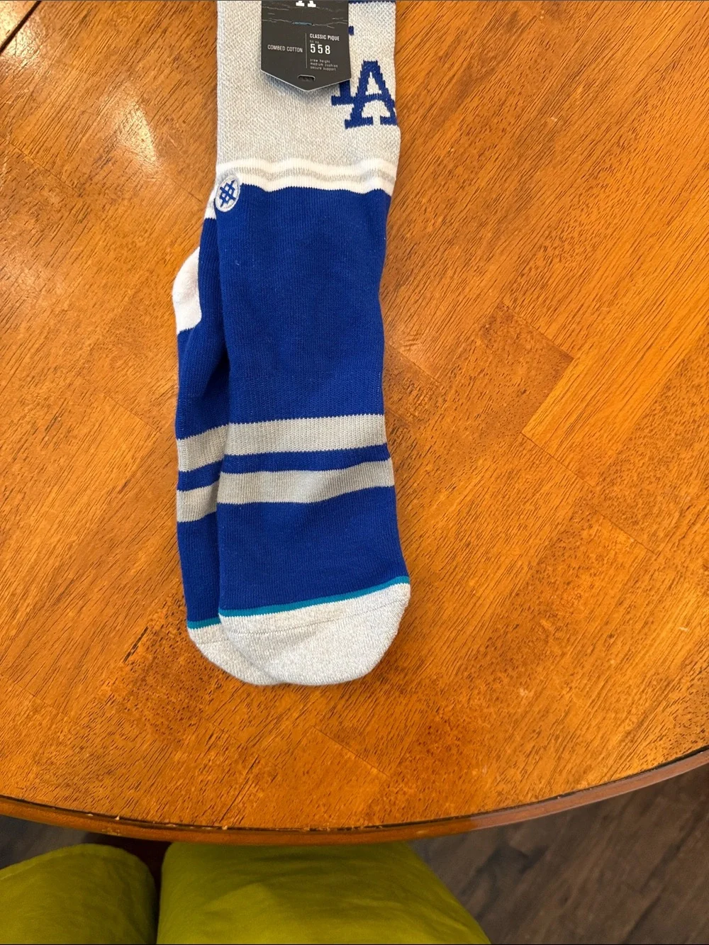 LA Logo Blue and Gray Athletic Crew Socks large